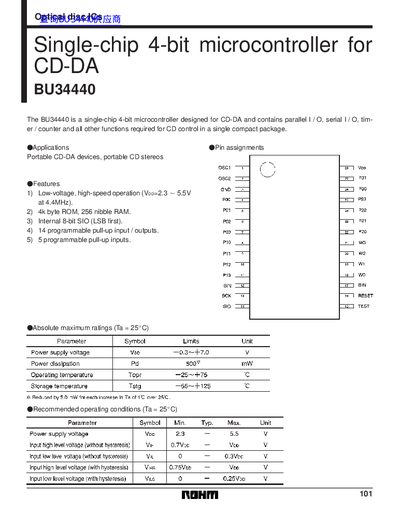 ROHM BU34440 Single-Chip 4-Bit Microcontroller Datasheet - cover page