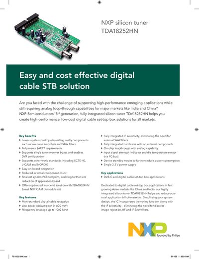 NXP TDA18252HN Silicon Tuner Datasheet - cover page