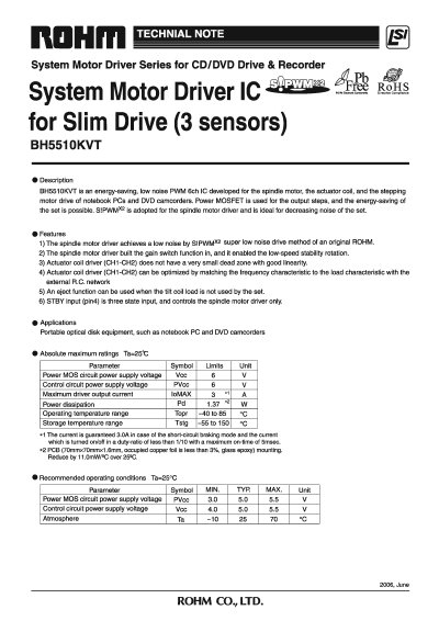 ROHM BH5510KVT Datasheet - cover page