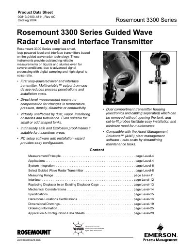 Rosemount 3300 Series Product Data Sheet - cover page