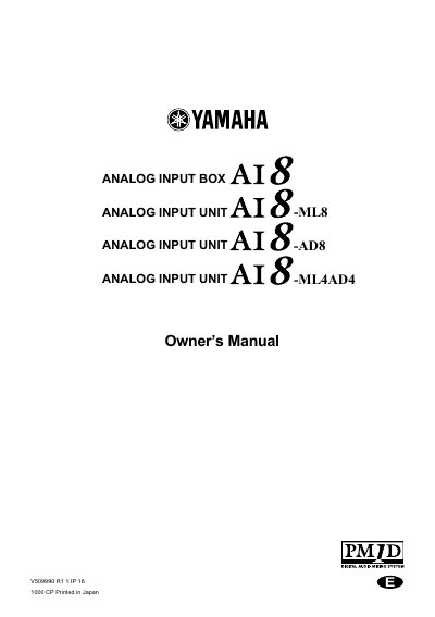 YAMAHA ANALOG INPUT BOX AI8 ANALOG INPUT UNIT AI8 -ML8 ANALOG INPUT UNIT AI8 -AD8 ANALOG INPUT UNIT AI8 -AD8 owner's Manual