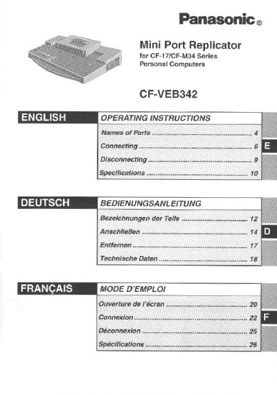 Panasonic CF-VEB342 Mini Port Replicator Operating Instructions - cover page
