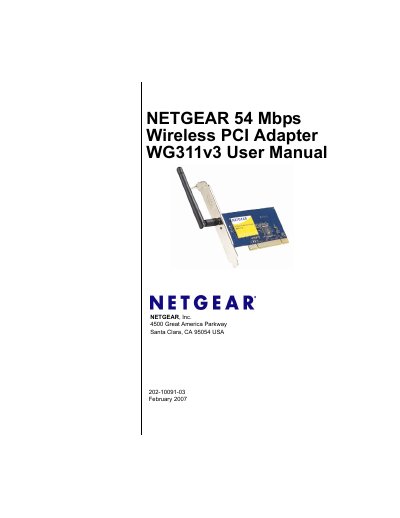 NETGEAR WG311v3 Wireless PCI Adapter User Manual - cover page