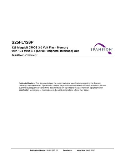 Spansion S25FL128P Datasheet - cover page