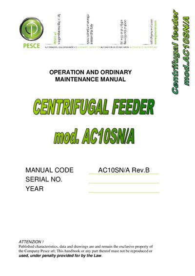 Pesce AC10SN/A Centrifugal Feeder Operation and Ordinary Maintenance Manual - cover page