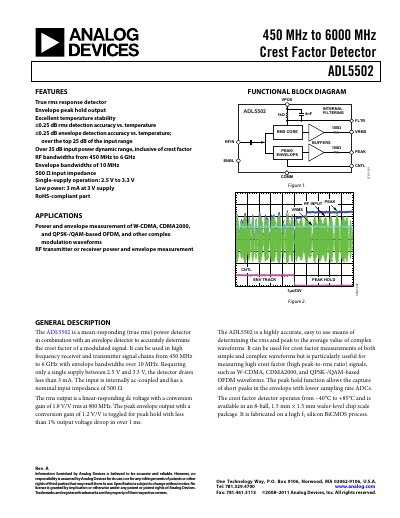 Analog Devices ADL5502 Crest Factor Detector Datasheet - cover page