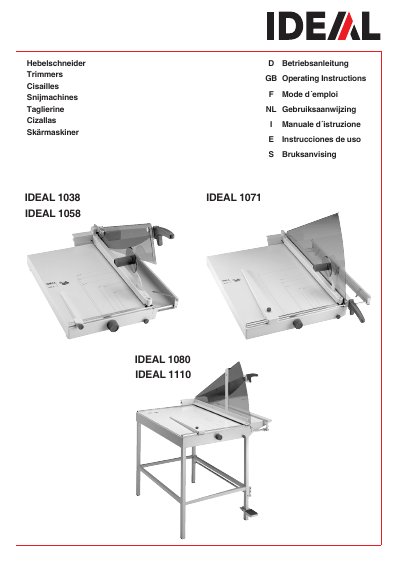 IDEAL 1030/1058/1071/1080/1110 Operating Instructions - cover page