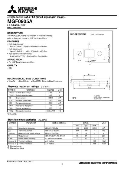 MITSUBISHI ELECTRIC MGF0905A Manual - cover page