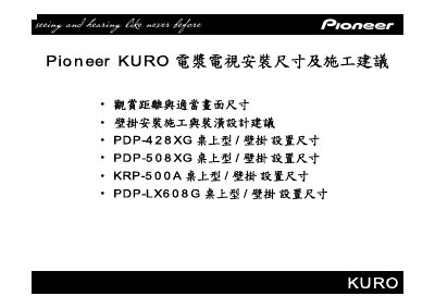 Pioneer KURO Projector Series Specification Sheet - cover page
