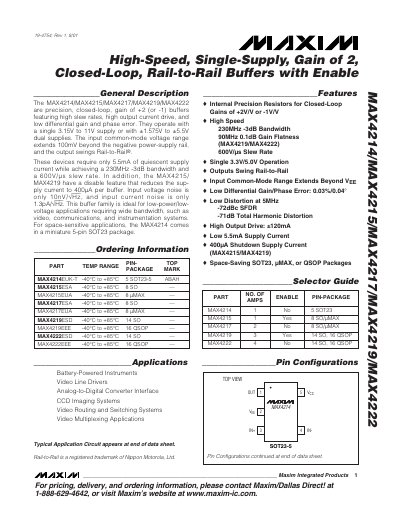 Maxim MAX4214/MAX4215/MAX4217/MAX4219/MAX4222 Datasheet - cover page