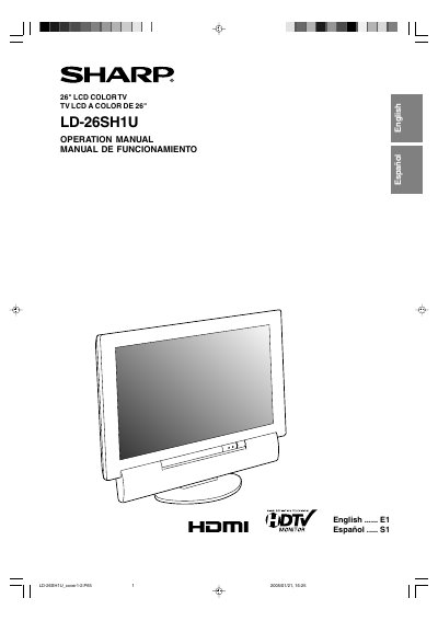 Sharp LD-26SH1U 26" LCD Color TV Operation Manual - cover page