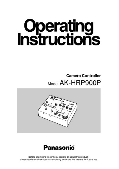 Panasonic AK-HRP900P Camera Controller Operating Instructions - cover page