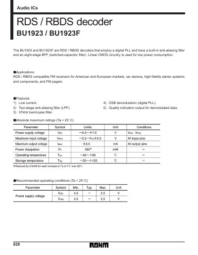 828Audio BU1923/BU1923F RDS/RBDS Decoder Datasheet - cover page