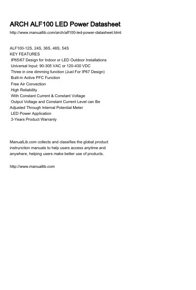 ARCH ALF100 Series LED Power Datasheet - cover page