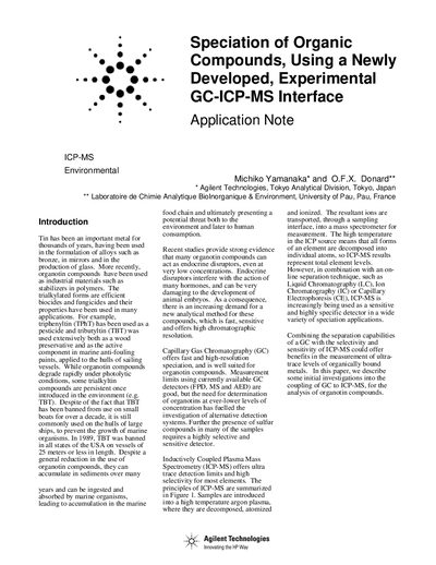 Agilent GC-ICP-MS Interface for Organotin Speciation Application Note - cover page