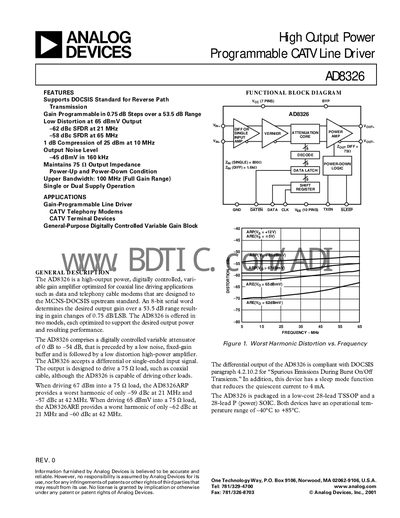 Analog Devices AD8326 Programmable CATV Line Driver Datasheet - cover page