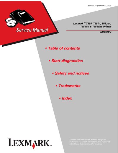 Lexmark T650/T650N/T652DN/T654DN/T656DNE Service Manual - cover page