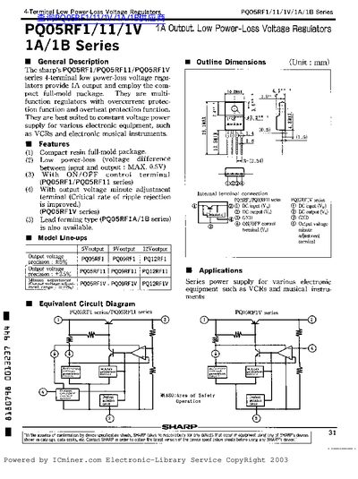 SHRAP PQ05RF1/11/1V/1A/1B Series LOW Power-Loss Voltage Regulators - cover page