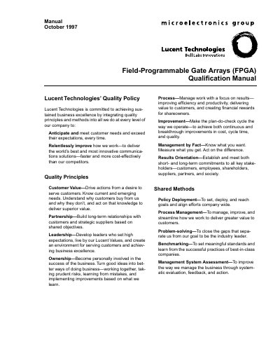 Lucent Technologies FPGA Qualification Manual - cover page