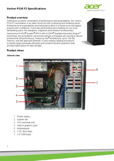 Acer Veriton P330 F2 Workstation Specifications - cover page