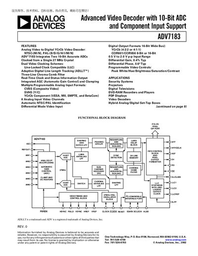 Analog Devices ADV7183 Video Decoder Datasheet - cover page