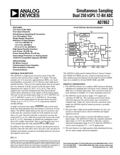 Analog Devices AD7862 Dual 12‑Bit ADC Datasheet