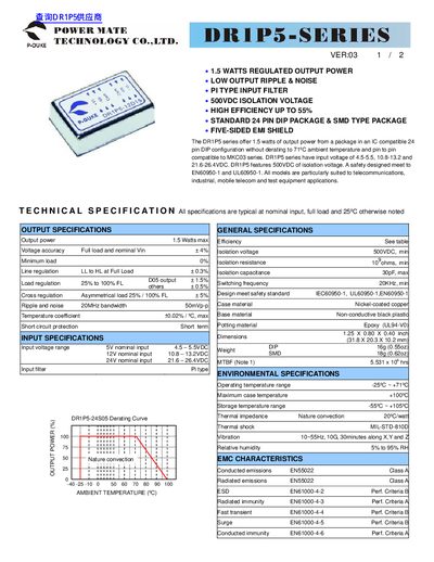 Power Mate Technology DRIP5-Series DC-DC Converter Datasheet - cover page