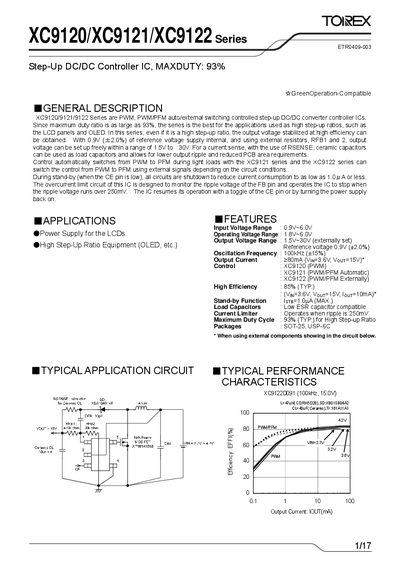 Torex XC9120/XC9121/XC9122 Series Step-Up DC/DC Controller IC Datasheet - cover page
