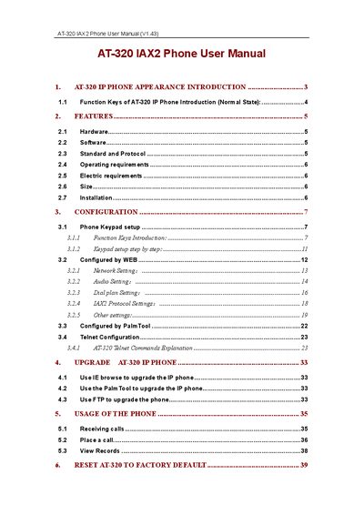 AT-320 IAX2 Phone User Manual - cover page