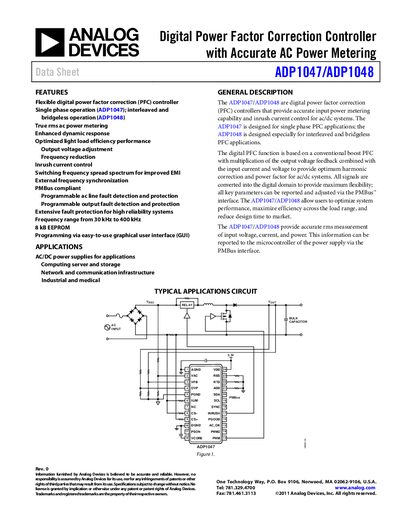 Analog Devices ADP1047/ADP1048 Digital Power Factor Correction Controller Datasheet - cover page