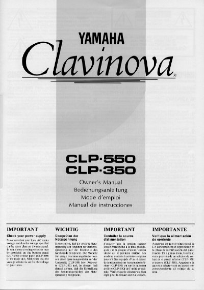 Yamaha CLP-550/CLP-350 Clavinova Owner's Manual - cover page