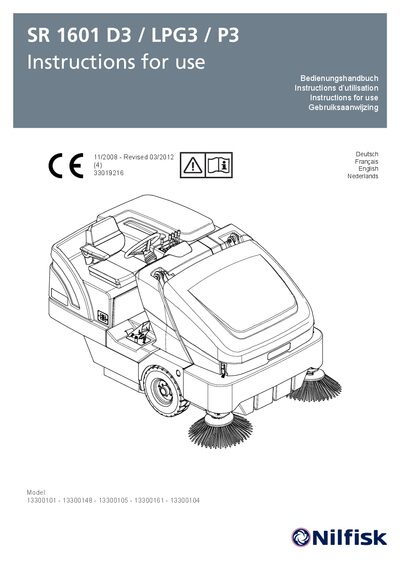 Nilfisk SR 1601 D3 / LPG3 / P3 Sweeper User Manual - cover page