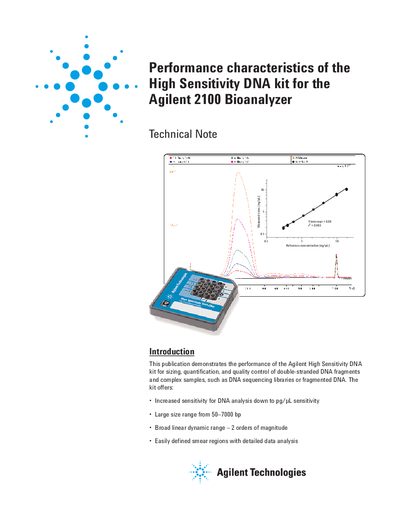 Agilent High Sensitivity DNA Kit Technical Note for 2100 Bioanalyzer - cover page