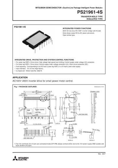 Mitsubishi PS21961-4S Intelligent Power Module User Manual - cover page