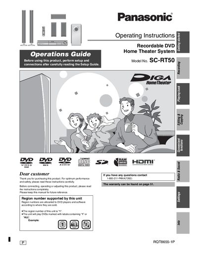 Panasonic SC-RT50 Recordable DVD Home Theater System Operating Instructions - cover page
