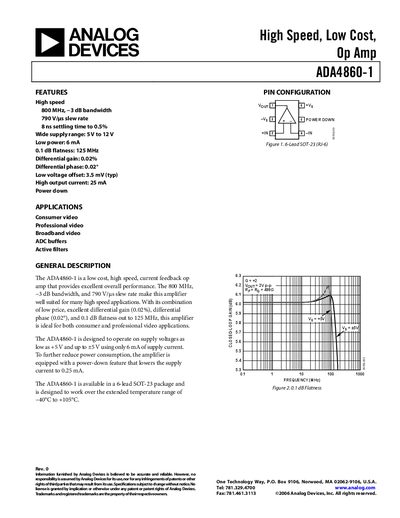 Analog Devices ADA4860-1 Op Amp Datasheet