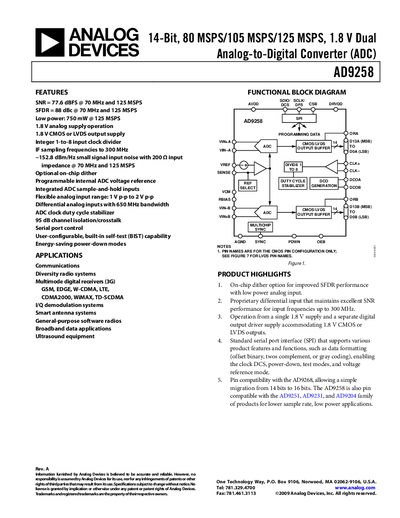 Analog Devices AD9258 Datasheet - cover page