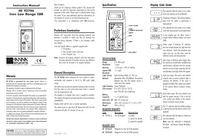 Hanna Instruments HI 93746 Iron Low Range ISM Instruction Manual - cover page