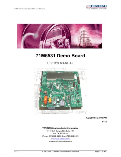 Teridian 71M6531 Demo Board User Manual