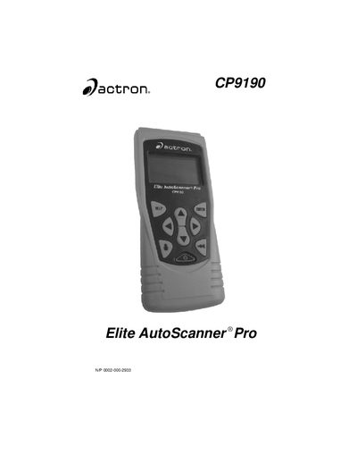 Actron CP9190 Elite AutoScanner Pro User Manual - cover page