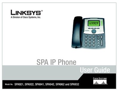 Linksys SPA921/SPA922/SPA941/SPA942/SPA962/SPA932 Telephone User Manual - cover page