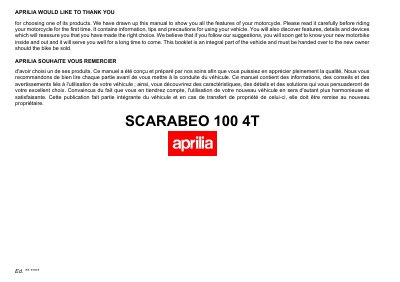 aprilia 854035 Scarabeo 100 4T USA-CDN MY 2007 Manual