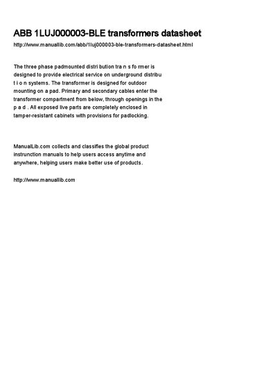 ABB 1LUJ000003-BLE Padmounted Transformer Service Manual - cover page