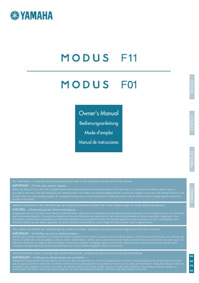 Yamaha MODUS F01/F11 Owner's Manual - cover page