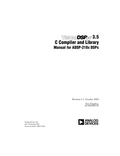 Analog Devices ADSP-218x DSP VisualDSP++ 3.5 C Compiler and Library Programming Manual - cover page