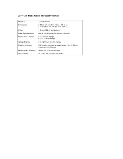 3M 718 Static Sensor Physical Properties Handbook - cover page