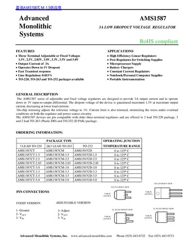 Advanced Monolithic Systems AMS1587 Datasheet - cover page
