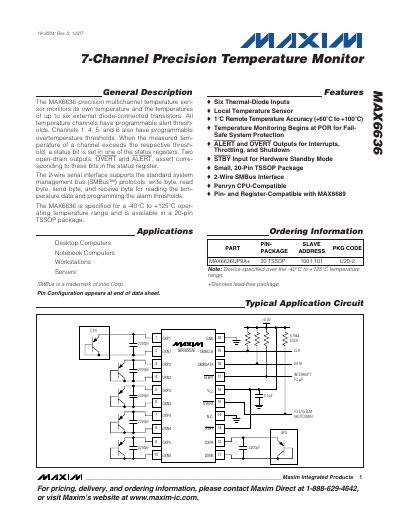 Maxim MAX6636 7‑Channel Precision Temperature Monitor Datasheet - cover page