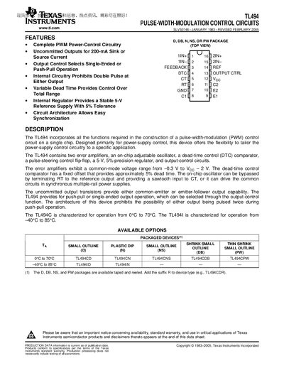 Texas Instruments TL494 Datasheet - cover page