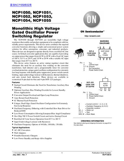 ON Semiconductor NCP1050 NCP1051 NCP1052 NCP1053 NCP1054 NCP1055 handbook  - cover page